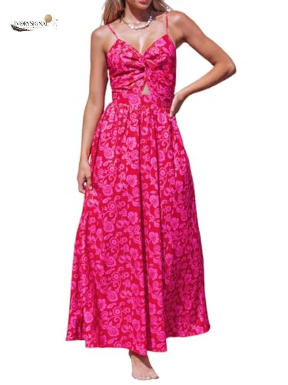 CUPSHE Floral Maxi Dress V-Neck Sleeveless Adjustable Straps Self Tie Back